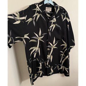 Bamboo Cay Shirt Mens Large Black  Leaf Print Hawaiian Island Palm Beach READ 🔽
